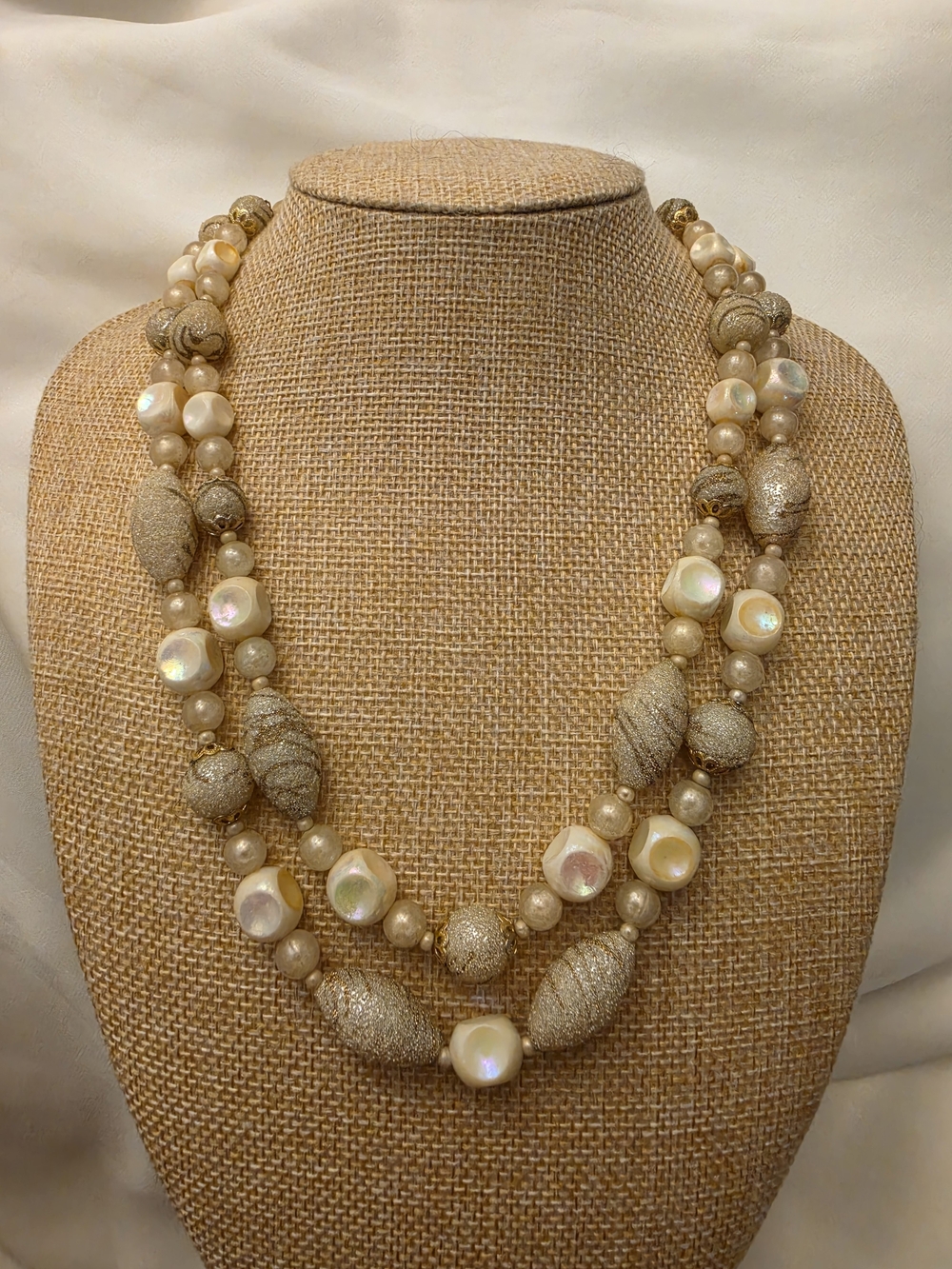 Vintage Hong Kong Double Strand Necklace Decorative Round Box Clasp MCM Classy